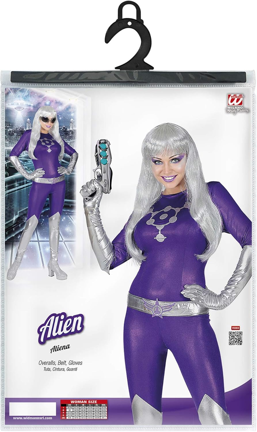 Widmann - Kostüm Alien Girl, Overall, Gürtel, Handschuhe, Space Girl, Weltall, Karneval, Mottoparty