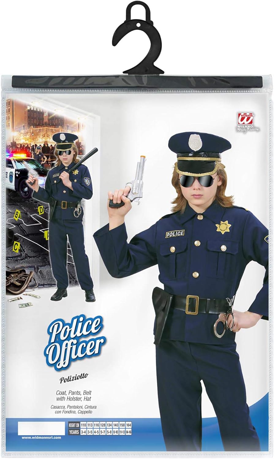 Widmann - Kinderkostüm Polizist, Oberteil, Hose, Gürtel mit Holster, Hut, Karneval, Mottoparty