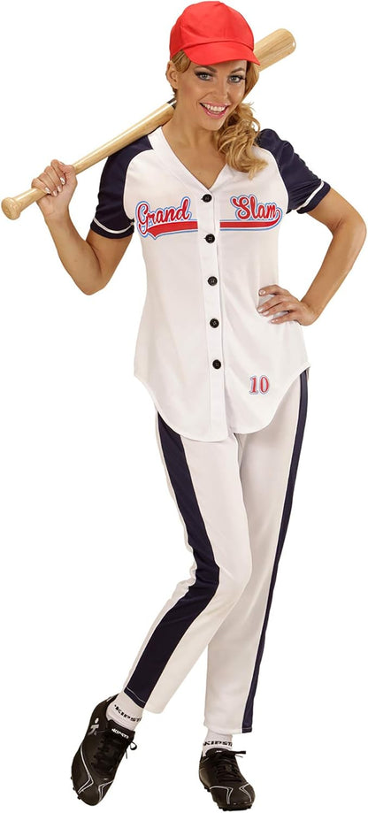 Widmann 73371 – Adult Costume Baseball Girl, Shirt, Trousers and Hat M White