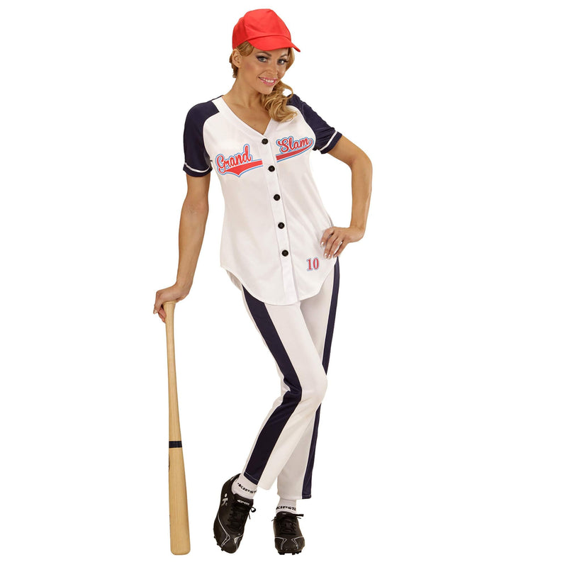 Widmann 73371 – Adult Costume Baseball Girl, Shirt, Trousers and Hat M White
