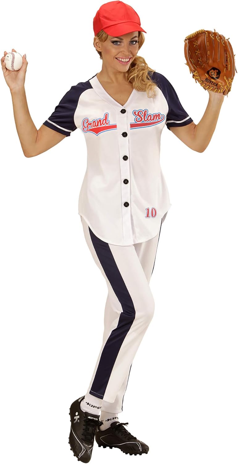 Widmann 73371 – Adult Costume Baseball Girl, Shirt, Trousers and Hat M White