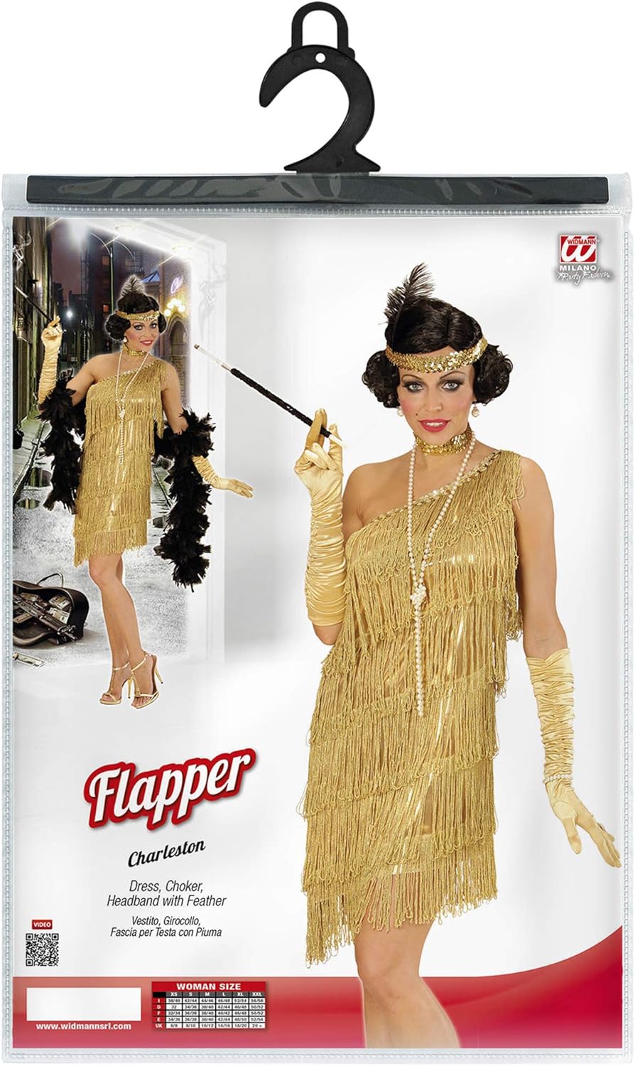 "FLAPPER" (dress, choker, headband with feather) - (XL) XL Gold
