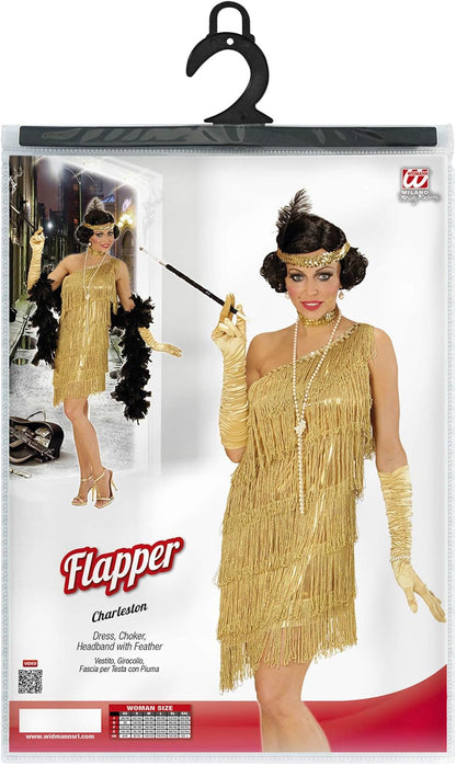 "FLAPPER" (dress, choker, headband with feather) - (XL) XL Gold