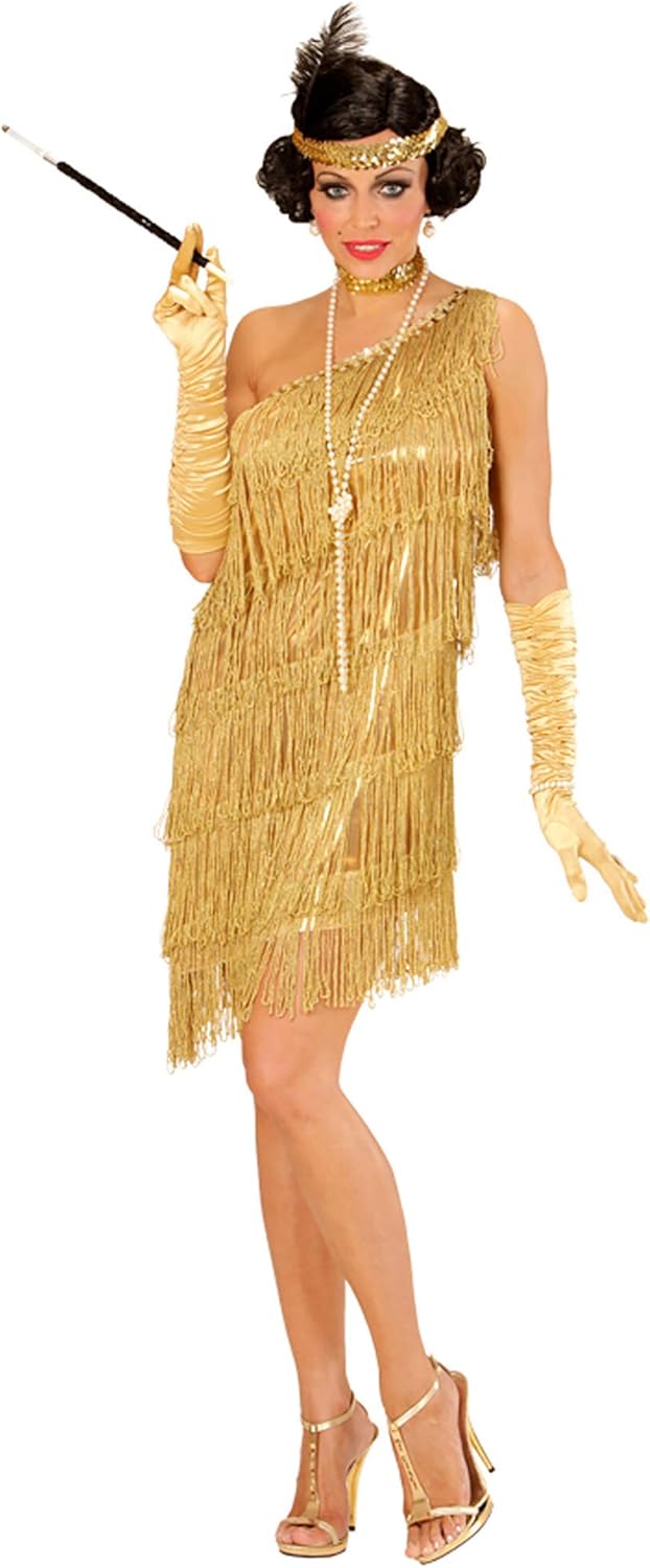 "FLAPPER" (dress, choker, headband with feather) - (XL) XL Gold