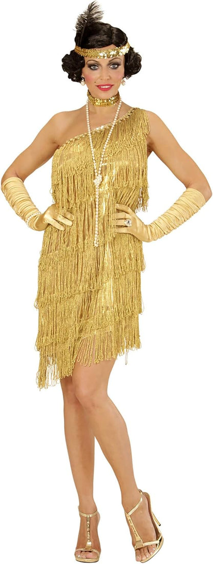 "FLAPPER" (dress, choker, headband with feather) - (XL) XL Gold
