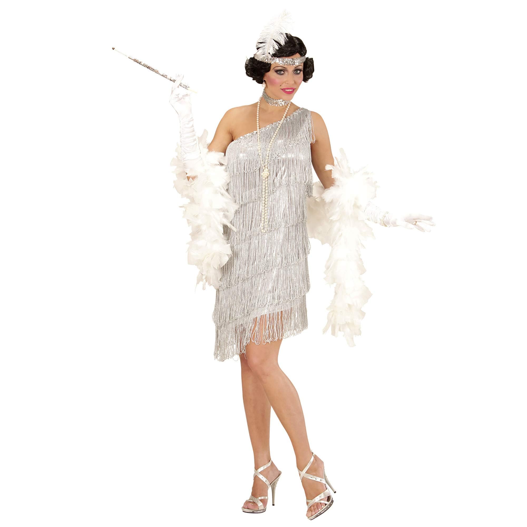 "FLAPPER" (dress, choker, headband with feather) - (S) S Silber