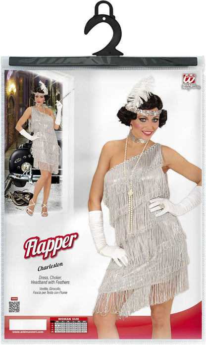 "FLAPPER" (dress, choker, headband with feather) - (S) S Silber