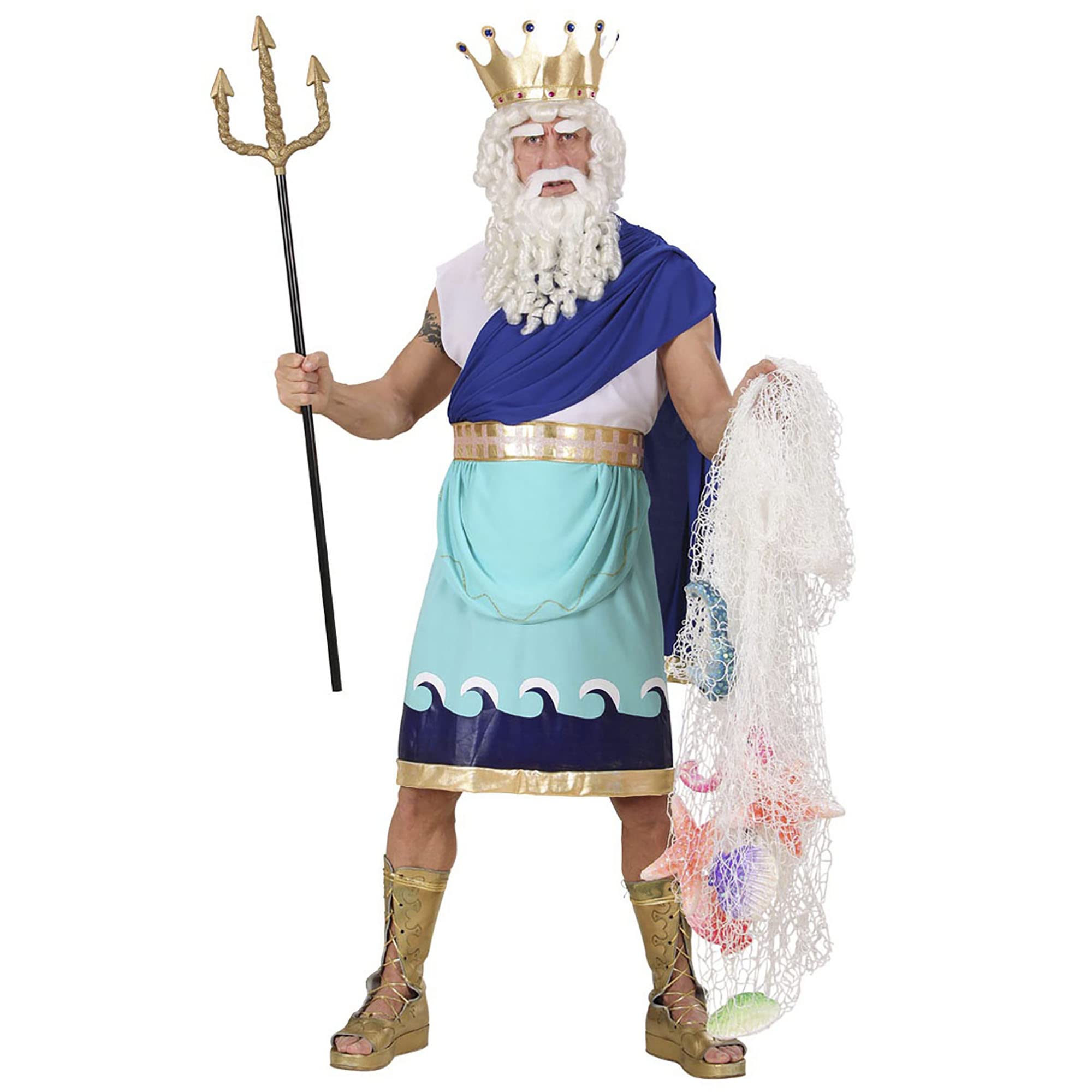 Widmann - Poseidon costume, tunic, belt with ribbon, crown, carnival, theme party XXL