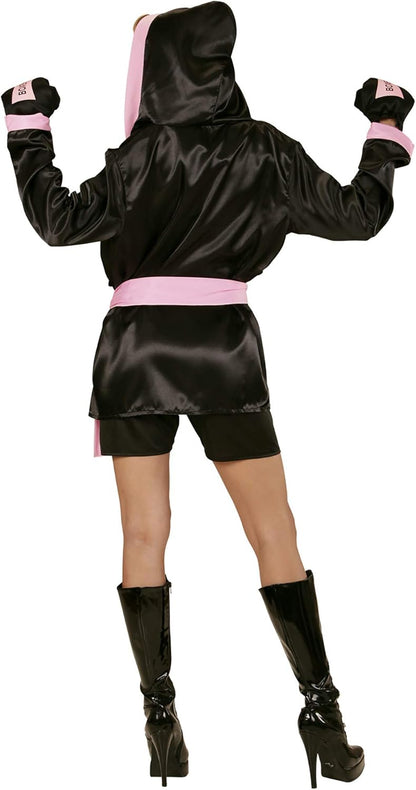 Widmann 73961 Adult Women's Boxer Costume, Top, Shorts, Jacket with Hood and Boxing Gloves S Black