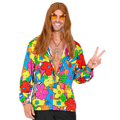 WIDMANN Adult Mens Flowery Multicoloured Hippie Shirt. Includes Shirt. Fancy Dress Costume, Outfit, World Book Day, Halloween, Carnival, 60s, Flower Power, Hippy