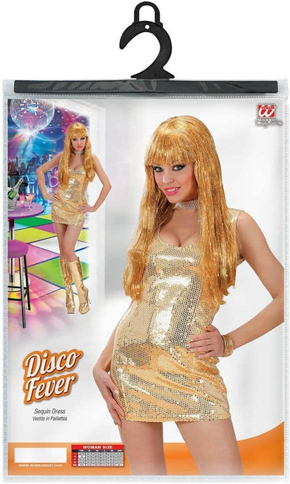 Ladies Gold Sequin Dress Costume Small UK 8-10 for 70s Disco Fancy Dress