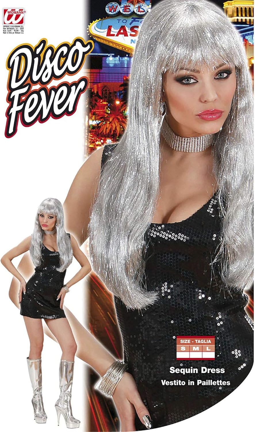 Ladies Black Sequin Dress Costume Medium UK 10-12 for 90s Music Fancy Dress Größe M (38/40)