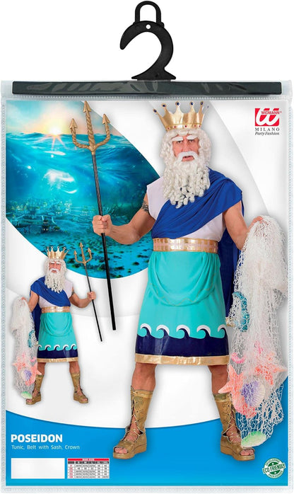 Widmann - Poseidon costume, tunic, belt with ribbon, crown, carnival, theme party XL
