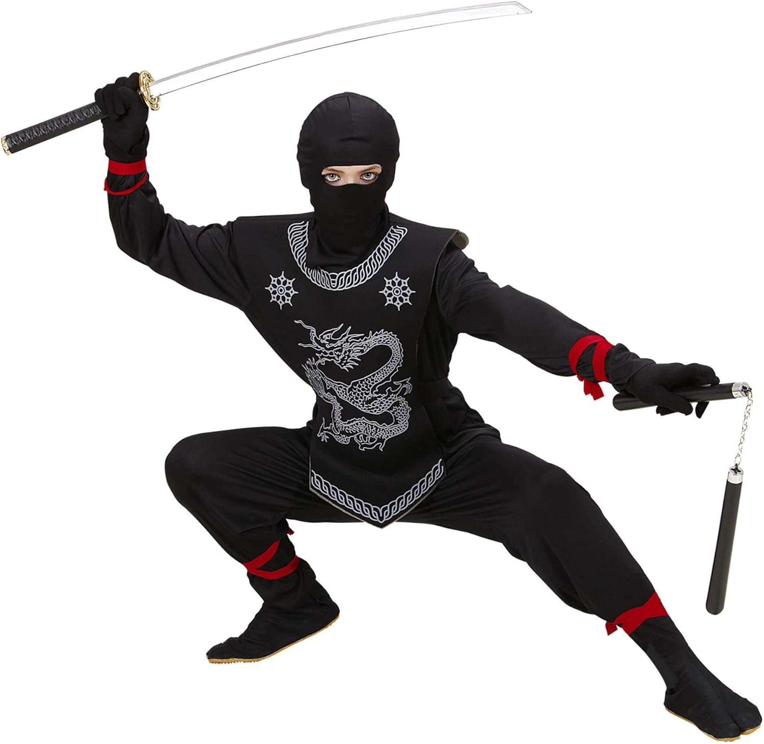 WIDMANN - Children's Black Ninja Costume for Oriental Chinese Fancy Dress 128