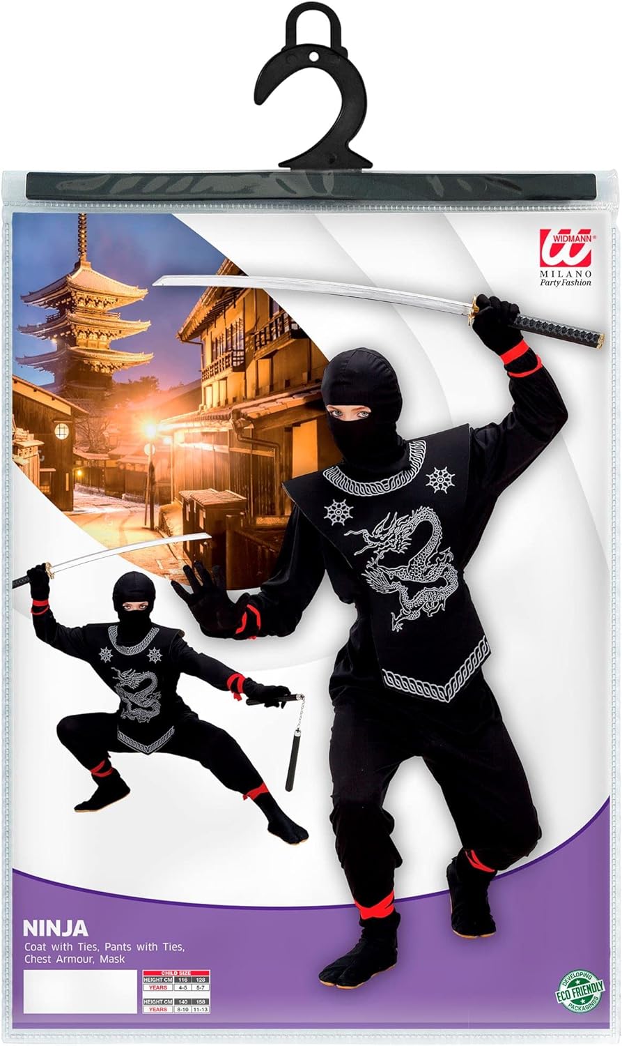 WIDMANN - Children's Black Ninja Costume for Oriental Chinese Fancy Dress 140