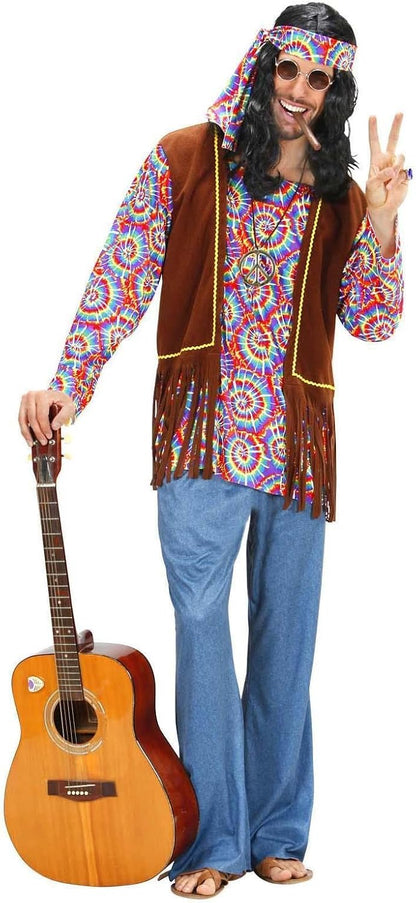 Mens Psychedelic Hippie Man Costume Large UK 42/44" for 60s 70s Hippy Fancy Dress