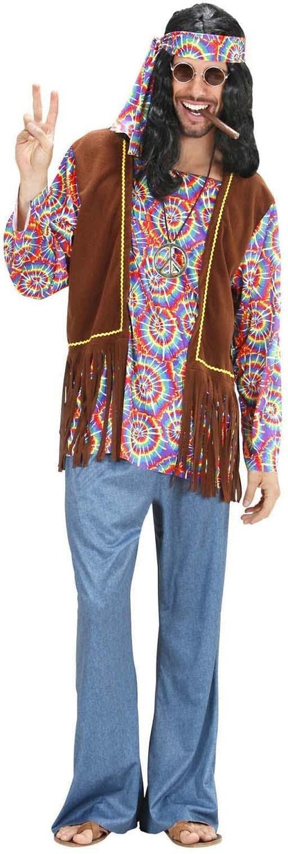 Mens Psychedelic Hippie Man Costume Large UK 42/44" for 60s 70s Hippy Fancy Dress