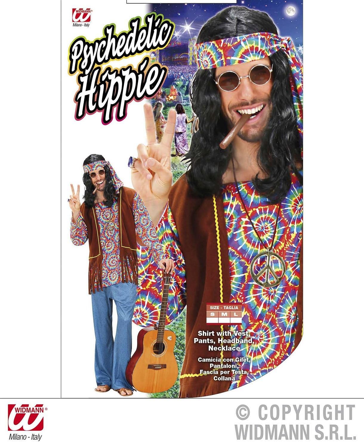 Mens Psychedelic Hippie Man Costume Large UK 42/44" for 60s 70s Hippy Fancy Dress