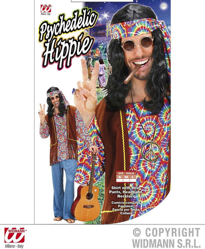 Mens Psychedelic Hippie Man Costume Large UK 42/44" for 60s 70s Hippy Fancy Dress