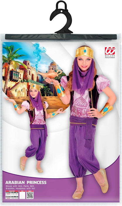 Widmann Children's Costume Arabic Princess, Blouse with Vest, Trousers, Belt, Bracelets, Headpiece with Veil, Orient, Carnival, Theme Party