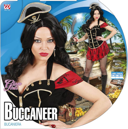 Widmann - Kostüm Freibeuterin, Kleid, Minidreizackhut, Buccaneer Girl, Seeräuber, Piratin, Fasching, Karneval, Mottoparty