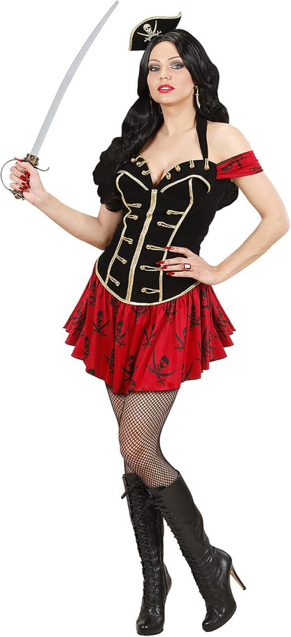 Widmann - Kostüm Freibeuterin, Kleid, Minidreizackhut, Buccaneer Girl, Seeräuber, Piratin, Fasching, Karneval, Mottoparty
