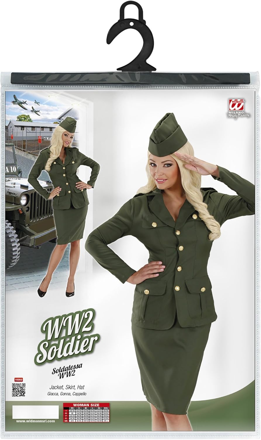Widmann - Kostüm Soldatin WW2, Jacke, Rock, Hut, Uniform, Karneval, Mottoparty Women: 10-12