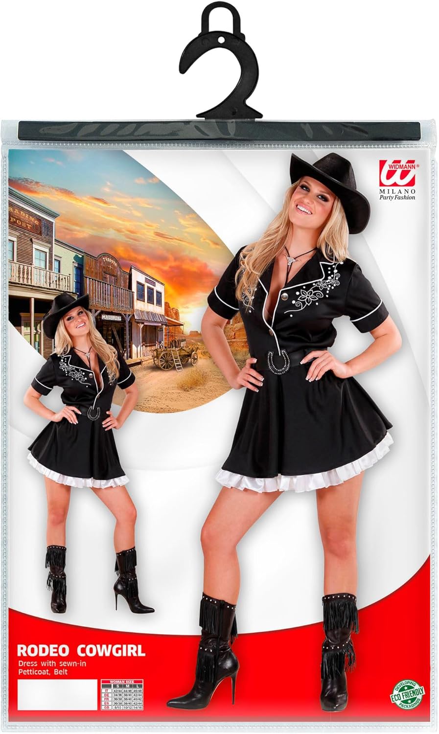 WIDMANN - Rodeo girl costume, dress with underskirt, belt, carnival, theme party XS