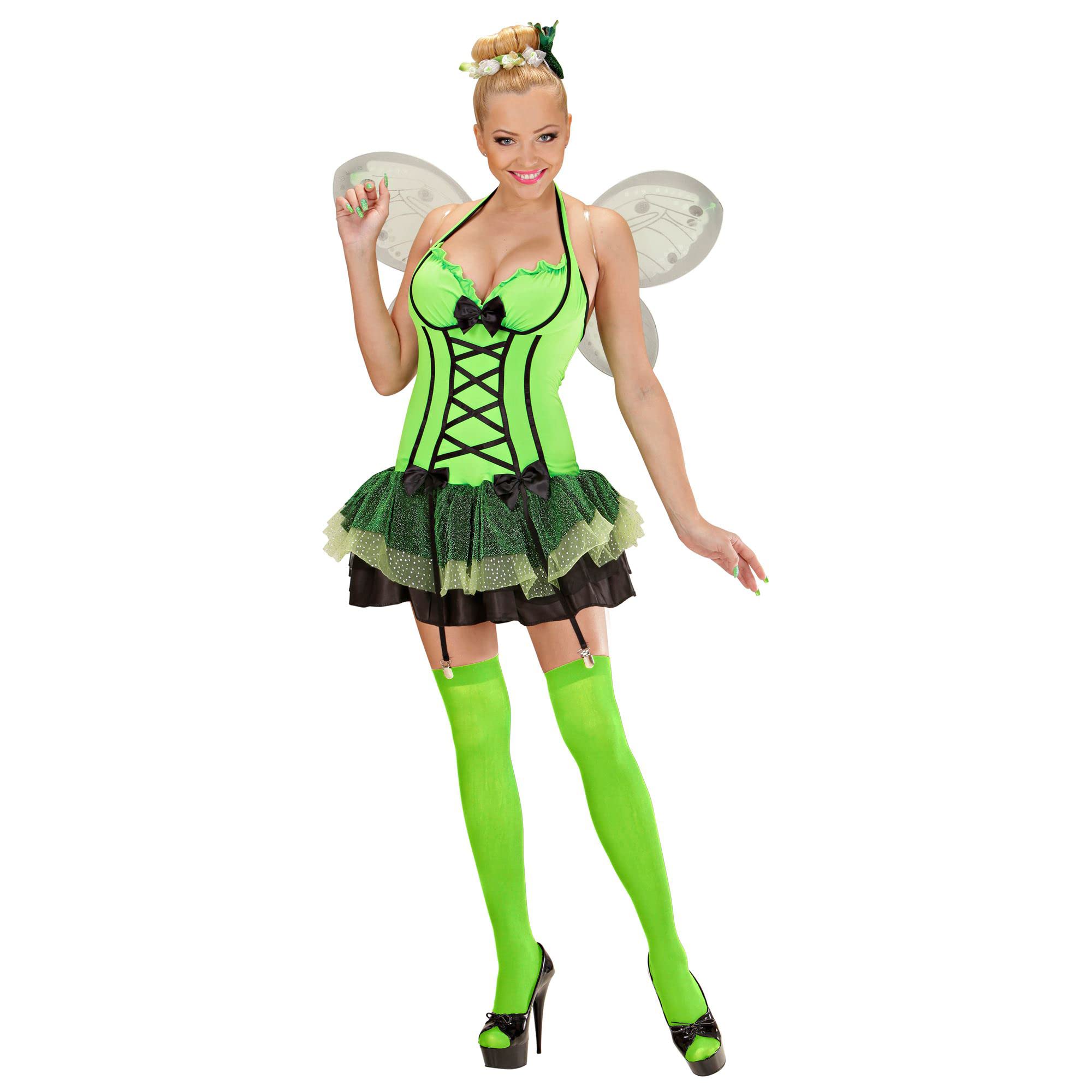 Widmann - Kostüm Grüner Schmetterling, Kleid mit Strapse, Flügel, Haarspange mit Blume, Tier, Falter, Fasching, Mottoparty, Karneval