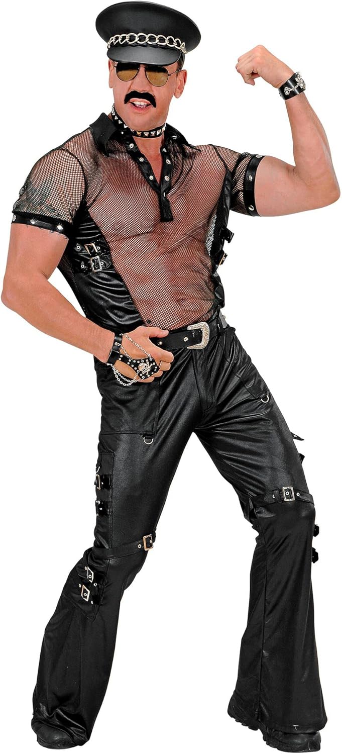 Mens Blk Leatherlook Pants Man Costume Small UK 38/40" for 80s Fancy Dress