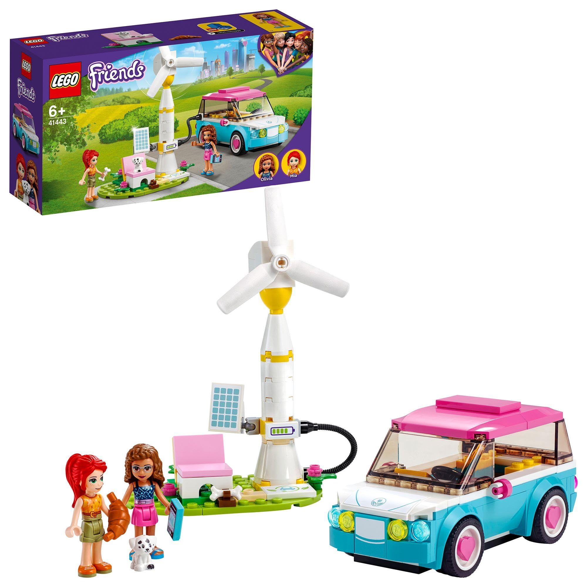 LEGO 41443 Friends Olivia's Electric Car Toy Vehicle for Girls, Boys and Kids 6 Plus Years Old, with Mia Mini-Doll & Puppy Figure Eco Education Playset single