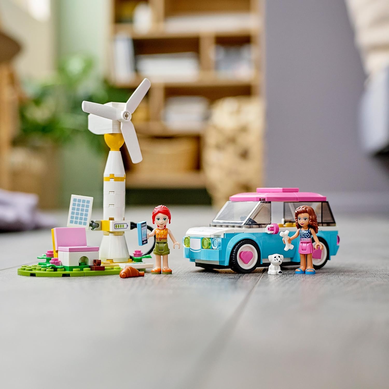 LEGO 41443 Friends Olivia's Electric Car Toy Vehicle for Girls, Boys and Kids 6 Plus Years Old, with Mia Mini-Doll & Puppy Figure Eco Education Playset single