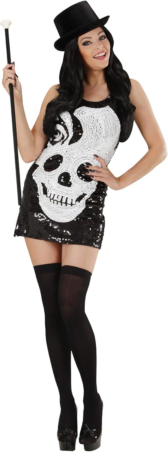 Ladies Sequin Dress Skull Costume Medium UK 10-12 for 70s Disco Fancy Dress