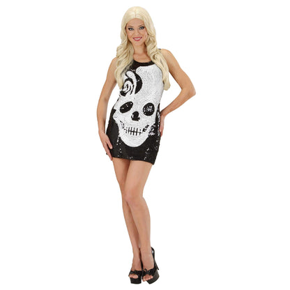 Ladies Sequin Dress Skull Costume Large UK 14-16 for 70s Disco Fancy Dress