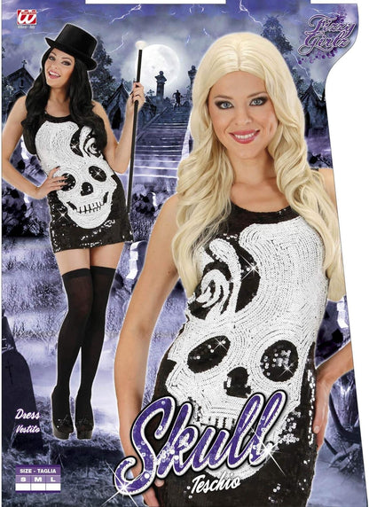 Ladies Sequin Dress Skull Costume Large UK 14-16 for 70s Disco Fancy Dress