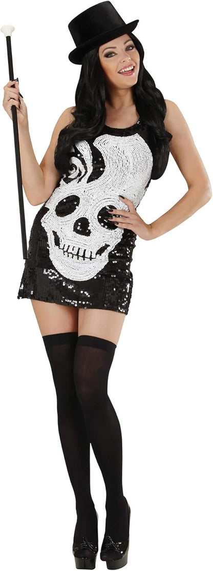 Ladies Sequin Dress Skull Costume Large UK 14-16 for 70s Disco Fancy Dress