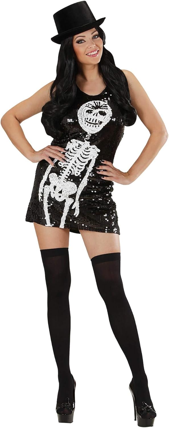 Ladies Sequin Dress Skeleton Costume Small UK 8-10 for 70s Disco Fancy Dress