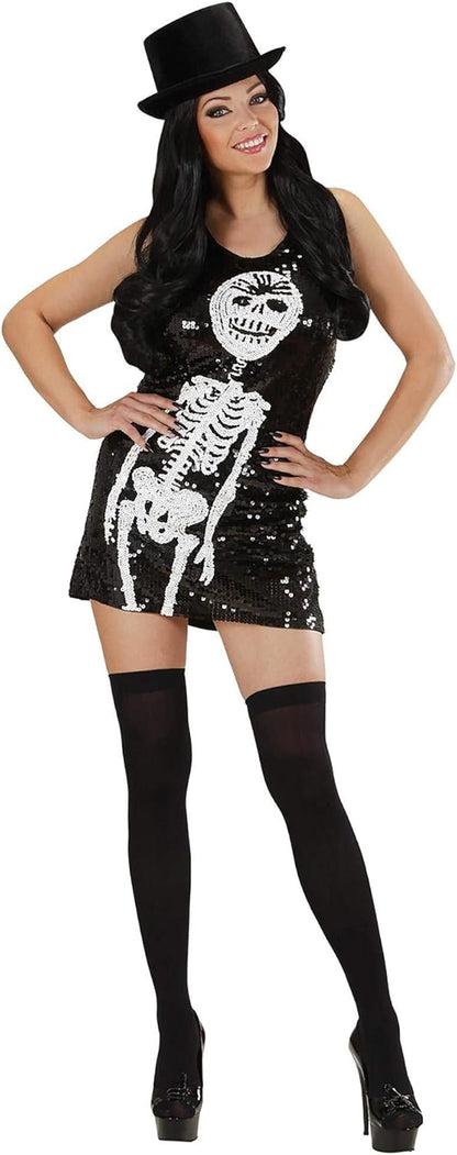 Ladies Sequin Dress Skeleton Costume Small UK 8-10 for 70s Disco Fancy Dress