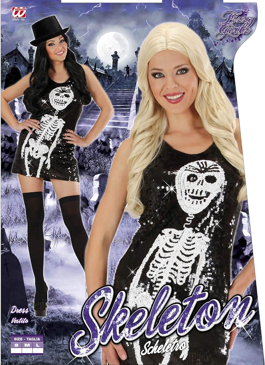 Ladies Sequin Dress Skeleton Costume Small UK 8-10 for 70s Disco Fancy Dress