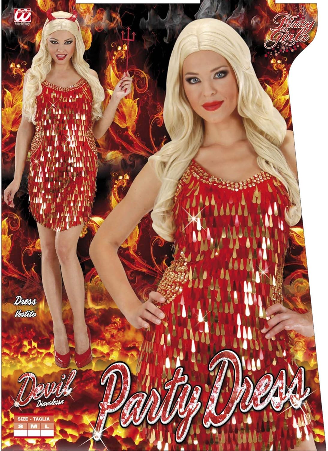 Ladies Sequin Dress - Red/Gold Costume Medium UK 10-12 for 70s Disco Fancy Dress