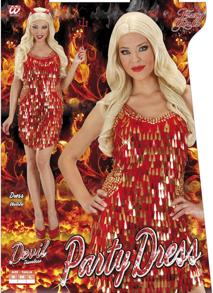 Ladies Sequin Dress - Red/Gold Costume Medium UK 10-12 for 70s Disco Fancy Dress