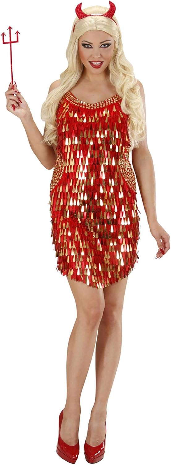 Ladies Sequin Dress - Red/Gold Costume Medium UK 10-12 for 70s Disco Fancy Dress