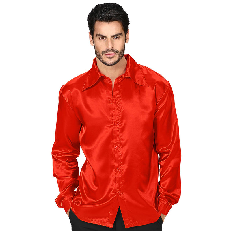 Satin "RED 70s DISCO SHIRT" - (S) S Red