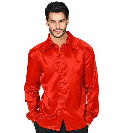 Widmann Satin Red 70s Disco Shirt (L) Red