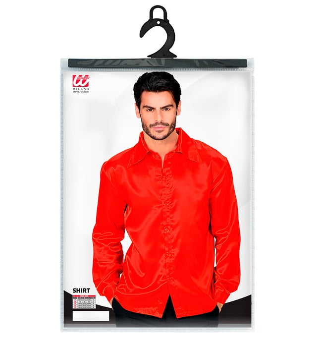 Widmann Satin Red 70s Disco Shirt (L) Red