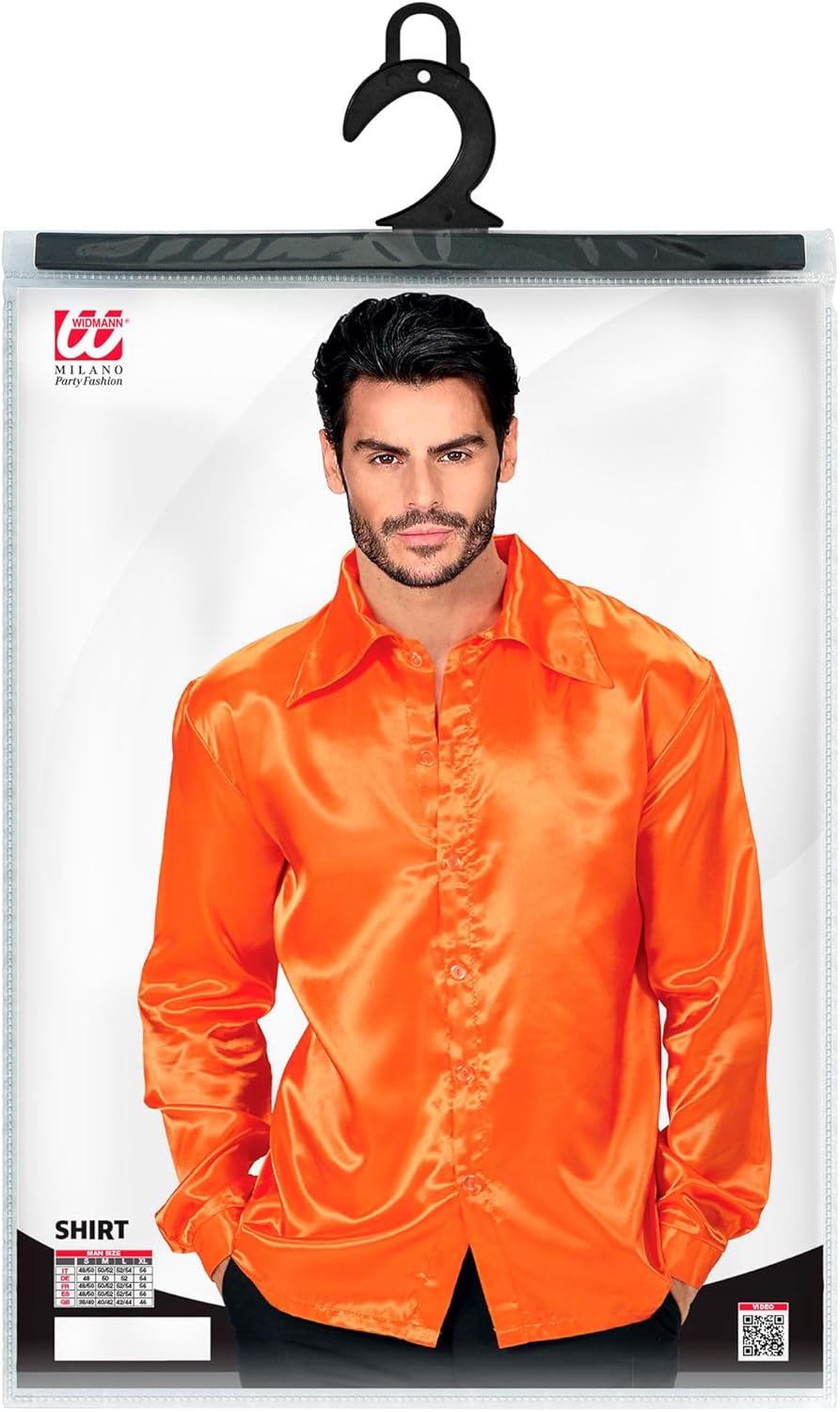 Widmann Satin ORANGE 70s DISCO SHIRT - (XL)