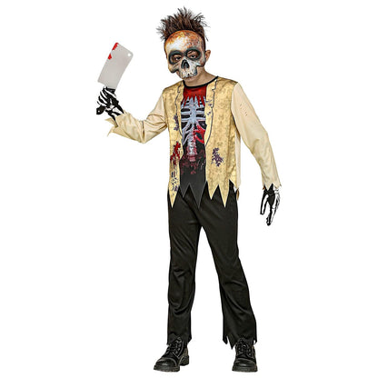 Widmann - Children's Zombie Skeleton 3-Piece Costume, Top, Trousers and Mask, Skull, Bone, Bloodsmeared, Horror, Psycho, Killer, Costume, Fancy Dress, Theme Party, Carnival, Halloween