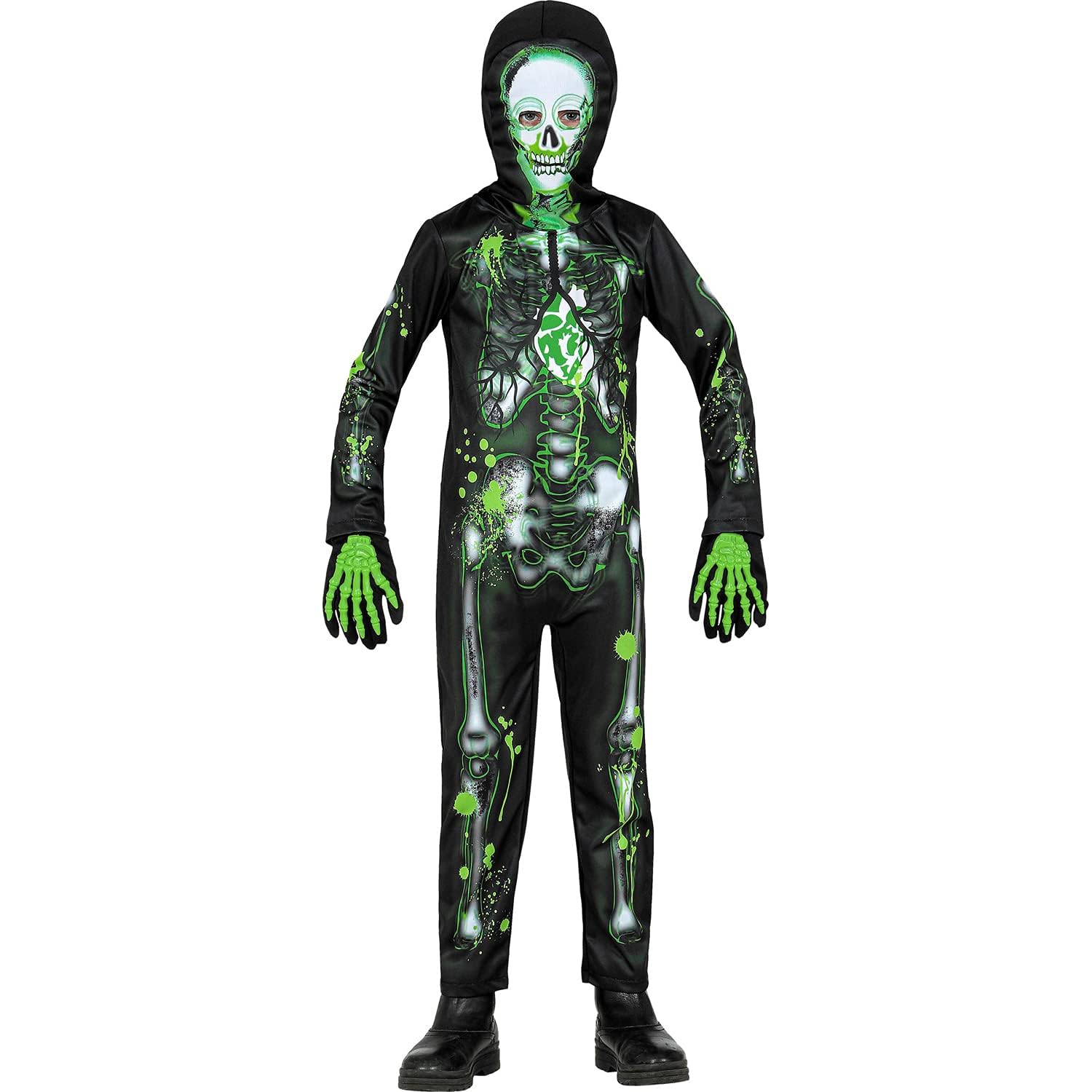 Widmann - Kinderkostüm Toxic-Skelett, 2-teilig, Totenkopf, Knochen, Kostüm, Verkleidung, Mottoparty, Karneval, Halloween 158