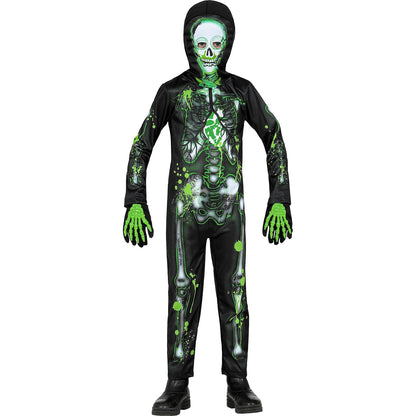 Widmann - Kinderkostüm Toxic-Skelett, 2-teilig, Totenkopf, Knochen, Kostüm, Verkleidung, Mottoparty, Karneval, Halloween 158