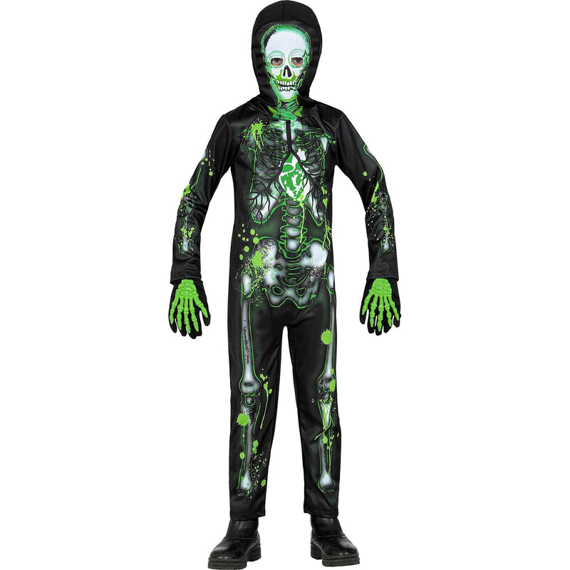 Widmann - Kinderkostüm Toxic-Skelett, 2-teilig, Totenkopf, Knochen, Kostüm, Verkleidung, Mottoparty, Karneval, Halloween 158